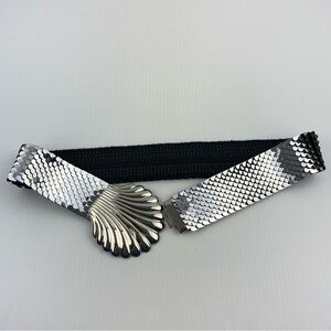 Vintage Metallic Stretch Belt Scales and Shell Clasp Silver Colour